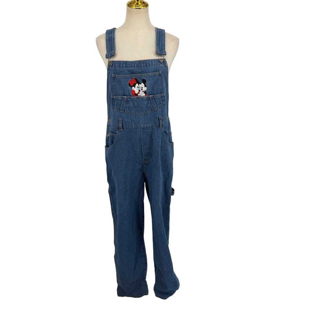 Mickey Unlimited Overalls Womens L Blue Denim Mickey Minnie Mouse Jerry Leigh